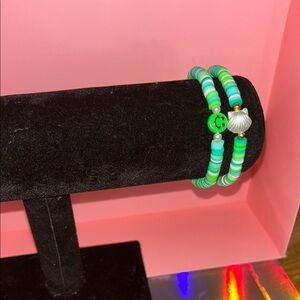 Green and White Beaded Bracelet Set